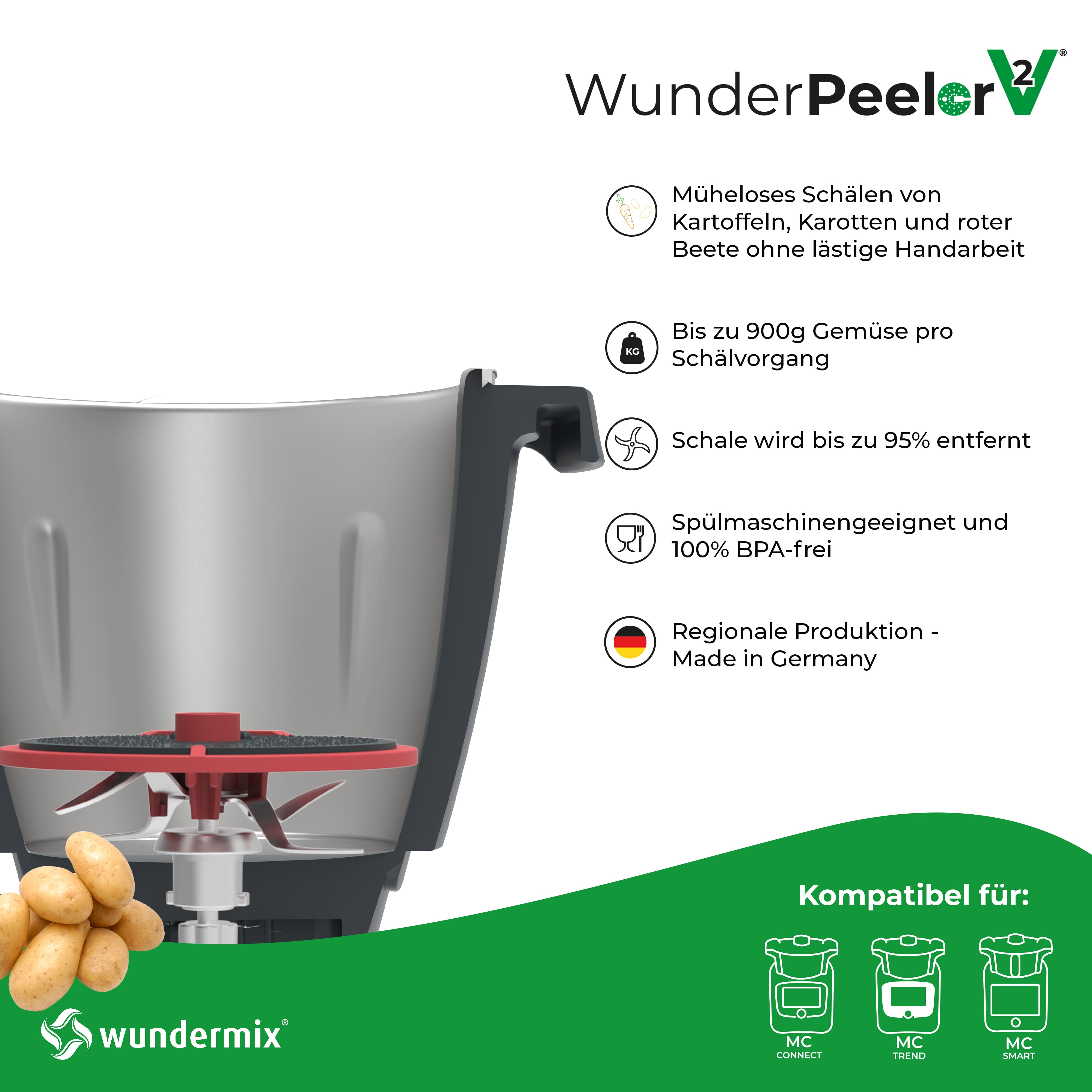 WunderPeeler®  V2 Kartoffelschäler-Aufsatz für Monsieur Cuisine Smart, Trend, Connect